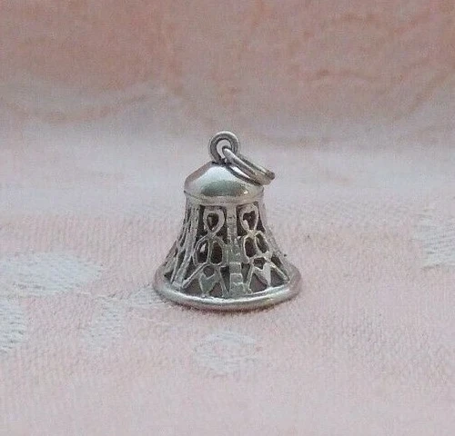 Vintage WELLS FILIGREE BELL ~ CLAPPER MOVES ~ RINGS Sterling Silver Charm