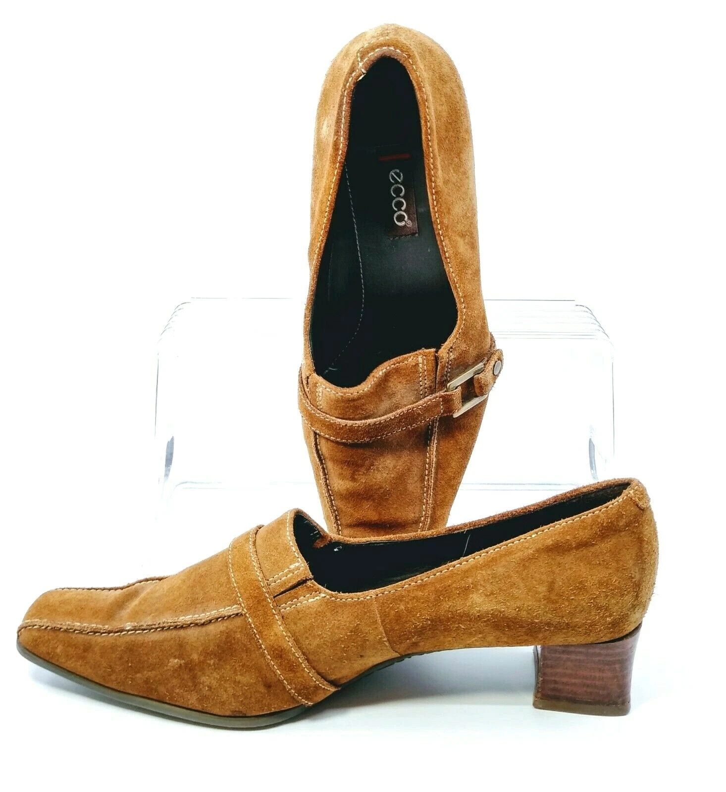 Mocassino ECCO Pump donna EUR taglia 38 US 7 7 5 marrone scamosciato fibbia tacco