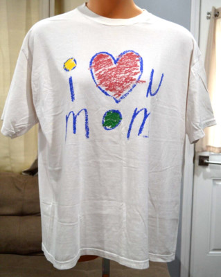 vtg single stitch mothers day I love u mom kids drawing graphic T shirt size XL