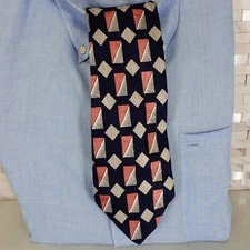 GEOFFREY BEENE Neck Tie Mens Blue Navy Pink Silk Suit Contemporary Bold WIDE