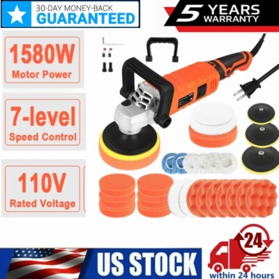 COOLGO Car Buffer Polisher Waxer 7-Speed Rotary 5"6"+7" Backing Plate Polishing Machine