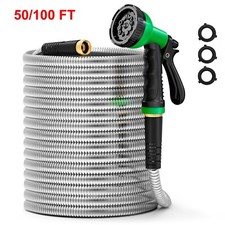 50/100FT 304 Stainless Steel Water Hose Metal Garden Hose No Kink Water Pipe