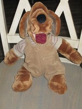 Vintage 1981 Ganz Bros Wrinkles The Dog Hand Puppet Plush Overalls Striped 17