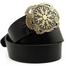 Leather belt with brass buckle Helm of Awe, Viking, Scandinavian Old Norse Pagan