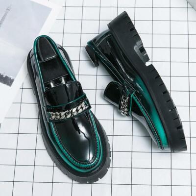 Mens British Round Toe Dress Metal Chain Slip On Business Casual Wedding Shoes