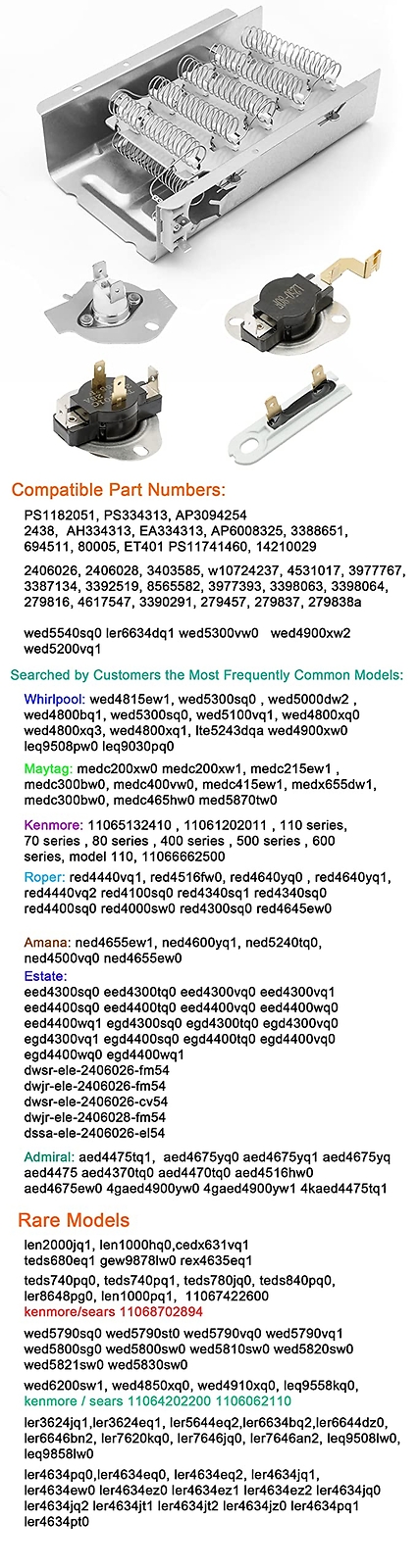 【Upgraded】279838 Dryer Heating Element 3387134 3977393 3977767 3392519 Dryer ...