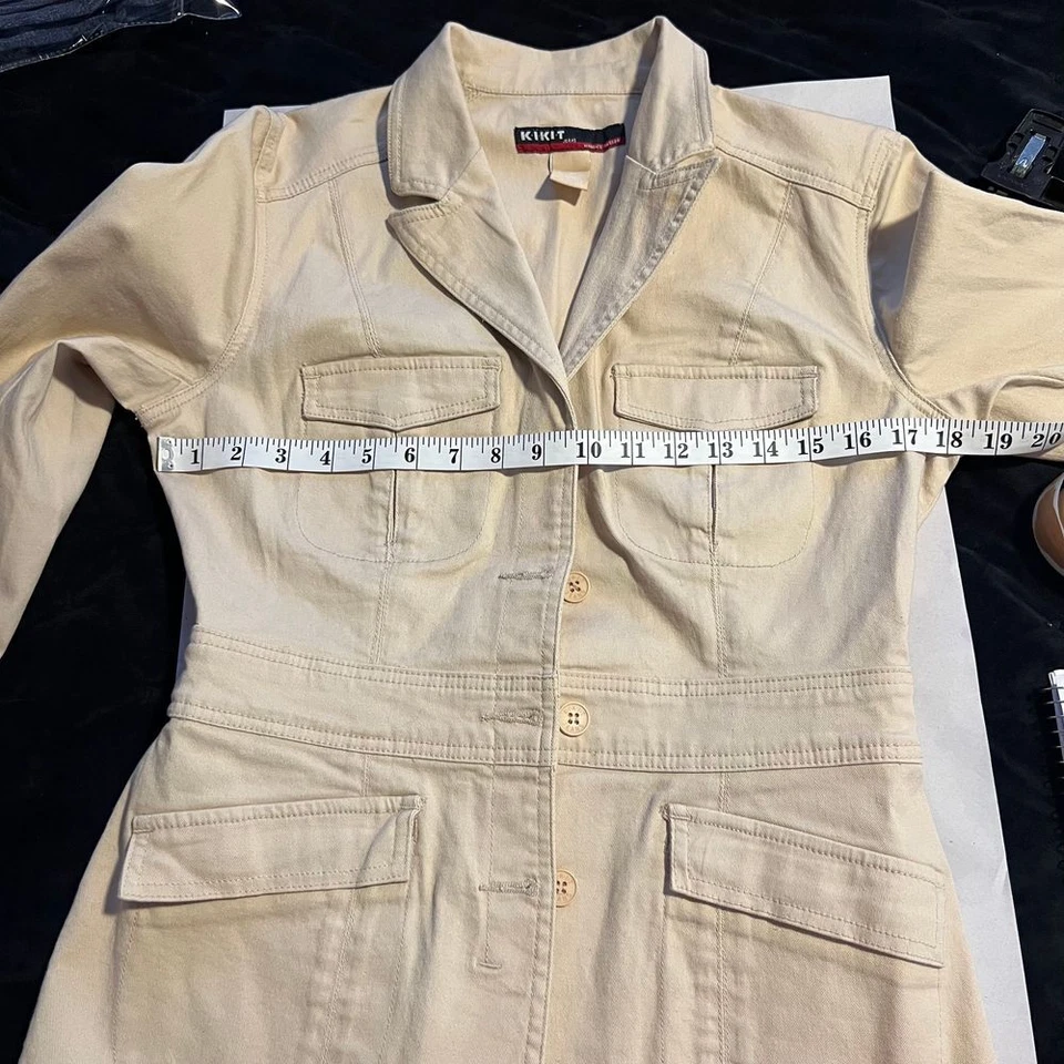 Chaqueta utilitaria KIKIT elegante beige estilo safari con múltiples bolsillos - Foto 2 de 4