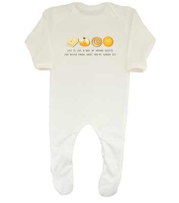 Life Is Like A Box Of Inidan Sweets Baby Grow Sleepsuit Boys Girls