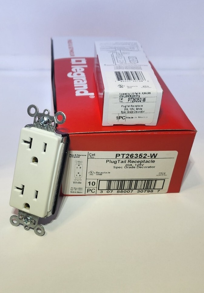 Legrand PT26352W Plugtail Outlet Duplex Receptacle Spec. Grade (Box of