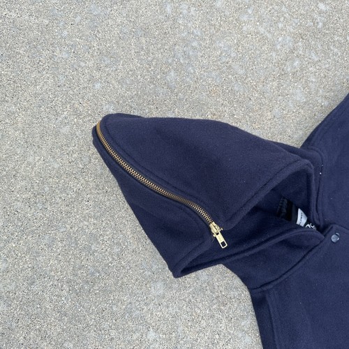 Vintage Holloway Em Roe Letterman Jacket Adult Navy Button Zip Hood Wool - Picture 5 of 6