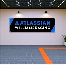 Atlassian Williams Racing Flag Banner 71x24" – Garage Decor & F1 Fan Gift