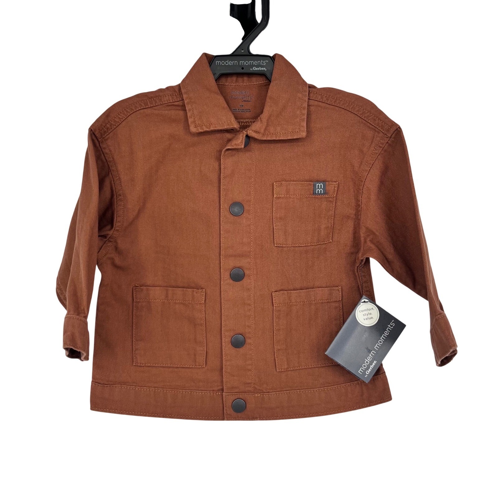 Modern Moments Utility Jacket Boys 18M Brown Herringbone Twill Chore Coat Fall