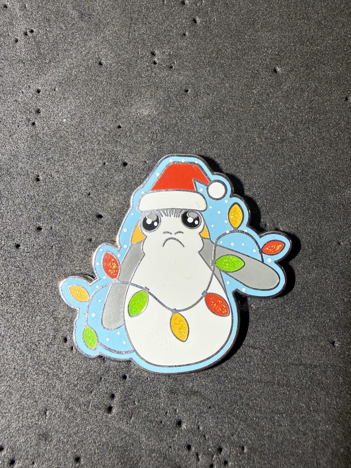 Porg Wrapped in Lights Wearing Santa Hat Christmas Disney Pin 