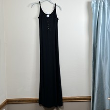 Maxi Dress Cozy Co Black Spaghetti Strap Button Neck NWT Knit Casual Size S 2-4