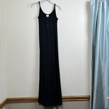 Maxi Dress Cozy Co Black Spaghetti Strap Button Neck NWT Knit Casual Size S 2-4