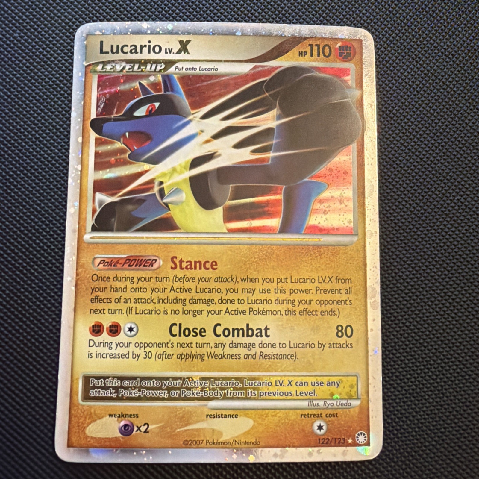 Lucario LV.X 122/123 Mysterious Treasures Holo Ultra Rare  Damaged