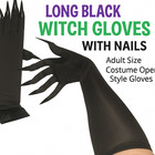 Adult BLACK NAILS WITCH GLOVES 18” Long Dress Plastic Claws Costume Cat Woman