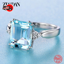 925 Sterling Silver Fashion Aquamarine Gemstone Ring For Women Wedding