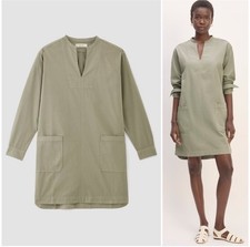 EVERLANE Long-Sleeve Utility MiniDress Sage Green Organic Cotton Minimalist Sz S