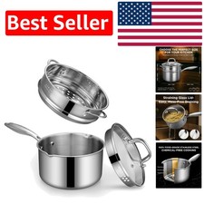 Professional-Grade 2-Quart Stainless Steel Saucepan with Steamer Basket