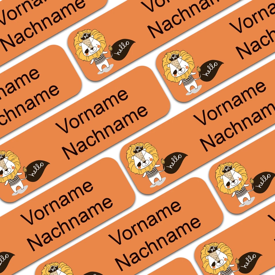 FINEST-FOLIA 80x Namensaufkleber mit Wunschname personalisiert Kinder Sticker Schule 05 Löwe