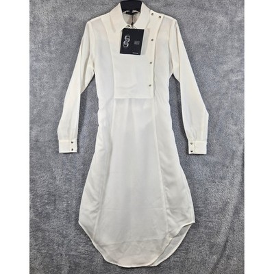 The Fifth Label Fever Dreams Dress Ivory White Midi Asymmetrical Snap Front S