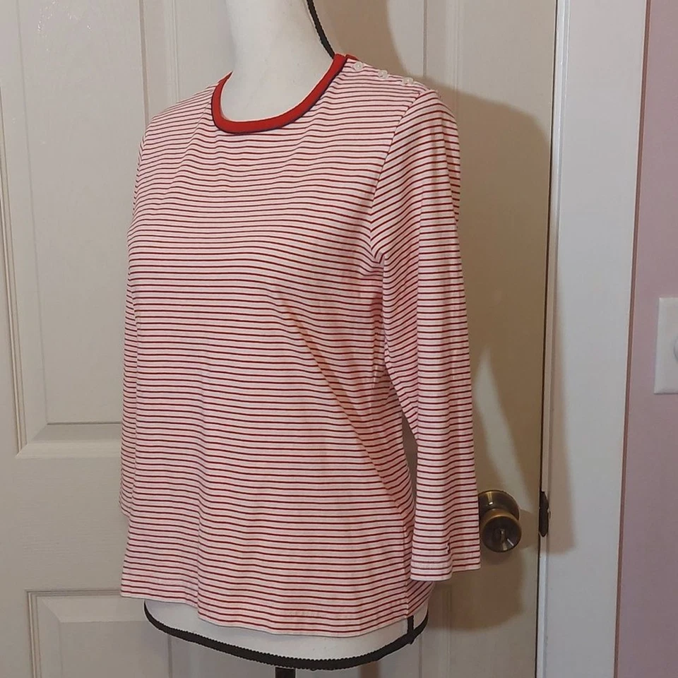 Camiseta Tommy Hilfiger Roja Blanca Rayas Manga Larga Talla M Foto 4 de 4