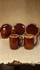 HULL BROWN DRIP 7 PIECE  2 5" MUGS, 3  DESSERT PLATES, SALT & PEPPER, PERFECT