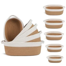 VOOWO Set of 5 Woven Rope Baskets for Storage, Off White & Jute 