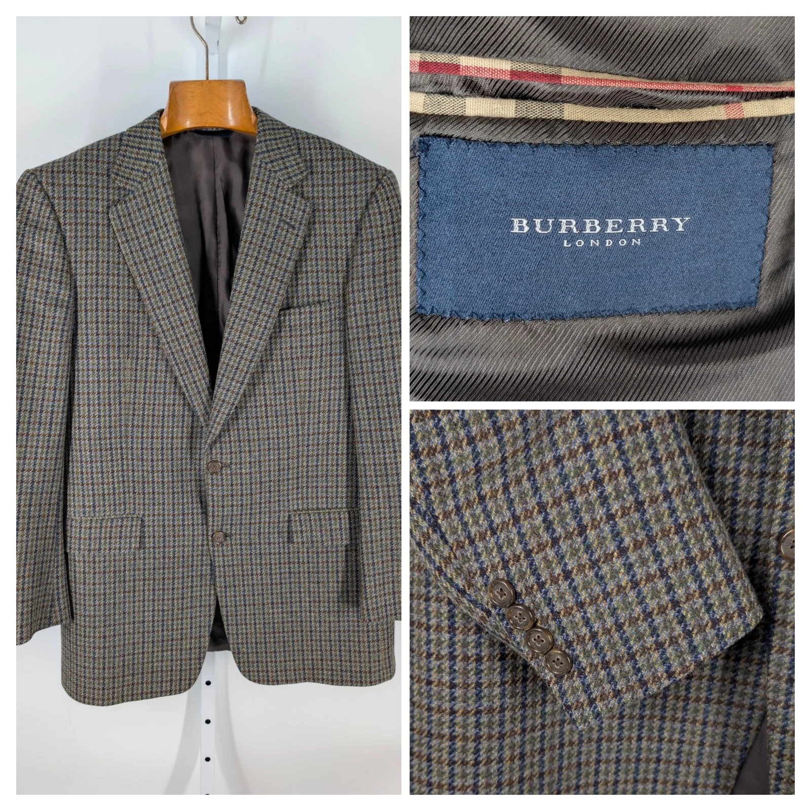 Blazer Burberry London Chunky pied de poule verde tweed cashmere 40R Kensington