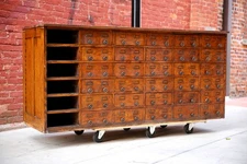 Antique Store Counter Apothecary Cabinet Kitchen Island Wood Card Catalog VTG