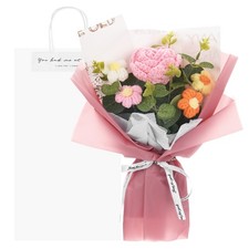 Crochet Flowers Bouquet Rose with Gift Bag for Gifts Pink 