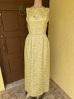 1950s vintage cotillion formal gold rose brocade gown