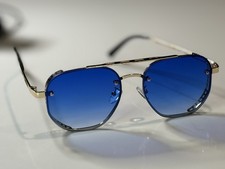 Retro Aviator Sunglasses Gold Metal Frame Blue Gradient Lenses UV400