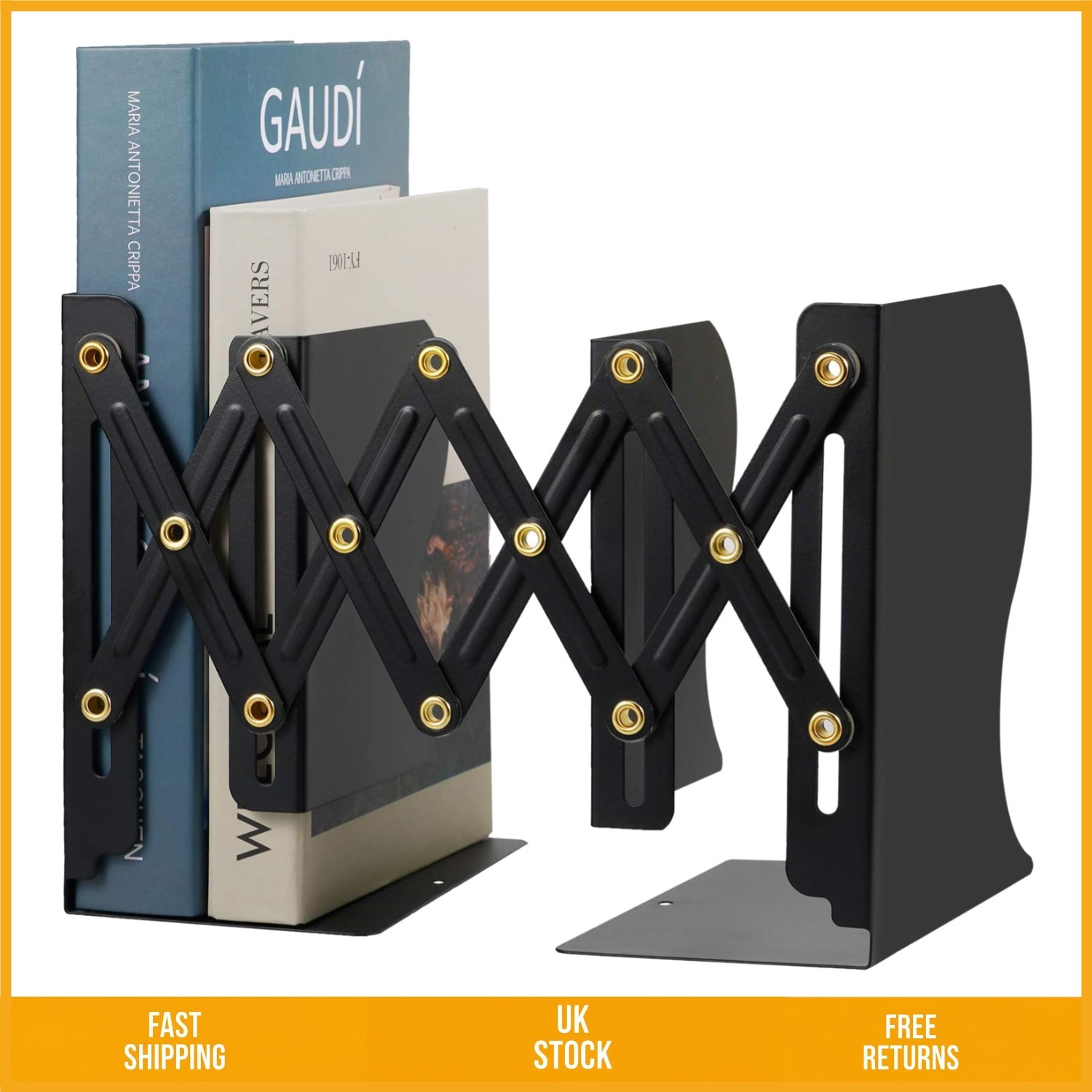 Sturdy Metal Expandable Bookends Retractable Desktop Organizer Rack 10.5-48cm