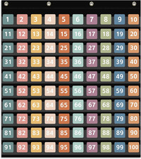 Hundred Pocket Chart with 100 Pockets and 150 Pieces Boho Double-Sided Number Ca