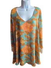 Show Me Your Mumu Blue Portabella Crochet Trim Bell Sleeve Dress Size S