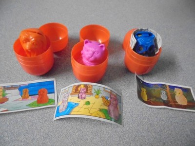 3 Vintage Kinder Surprise 3 in 1 toys Dog Cat Owl  1991/92/93 Mint in egg