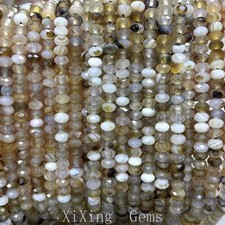 4x6mm Natural Faceted Grey White Agate Rondelle Spacer Beads for Jewelry Making