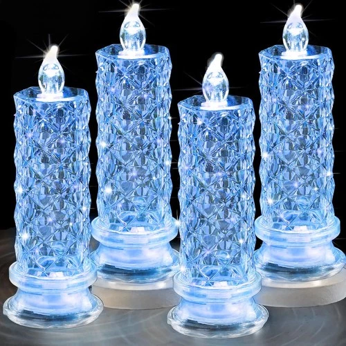 SupBri LED Candles, 4Pack Battery Operated Candles with Small, Blue Rose_4PCS - product listing photo
