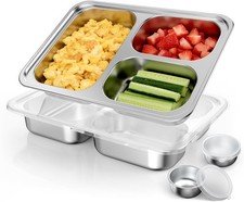 Stainless Steel Divided Plate Kid Toddler Non Toxic Dinner Plate 2 Pack