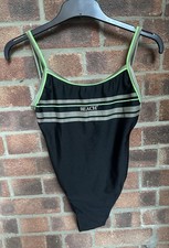 Black Stripe Swimming Costume Size Medium Low Back Keyhole Swimsuit Beach