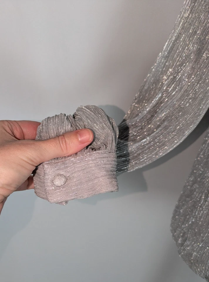 Cece Blouse S Women's Metallic Silver Off the Shoulder Long Sleeve Tie Hem - Image 4 of 4