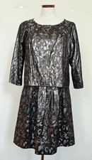 Tory Burch 2-pc Rennie Silk Dress 1-Btn Jacket Women's Size 8 Metallic Gunmetal
