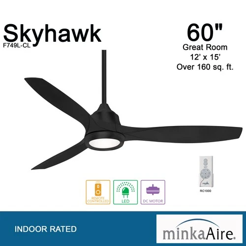 Minka Aire Skyhawk 60" Ceiling Fan - Coal 3-Blade Remote Control - Picture 4 of 5