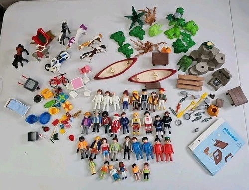 Vintage Playmobile Huge Mixed Lot People Figures Accessories Horses Cabin