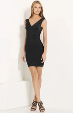 Abito nero Herve Leger "Karima" taglia media 8 nuovo con etichette prezzo di listino $900