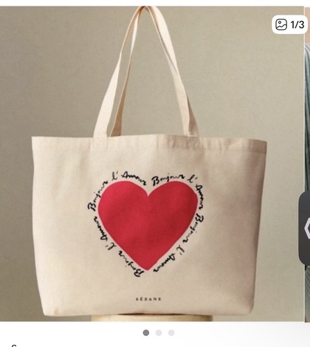 Sézane Mon Amour Red Heart Cotton Tote Bag Sezane