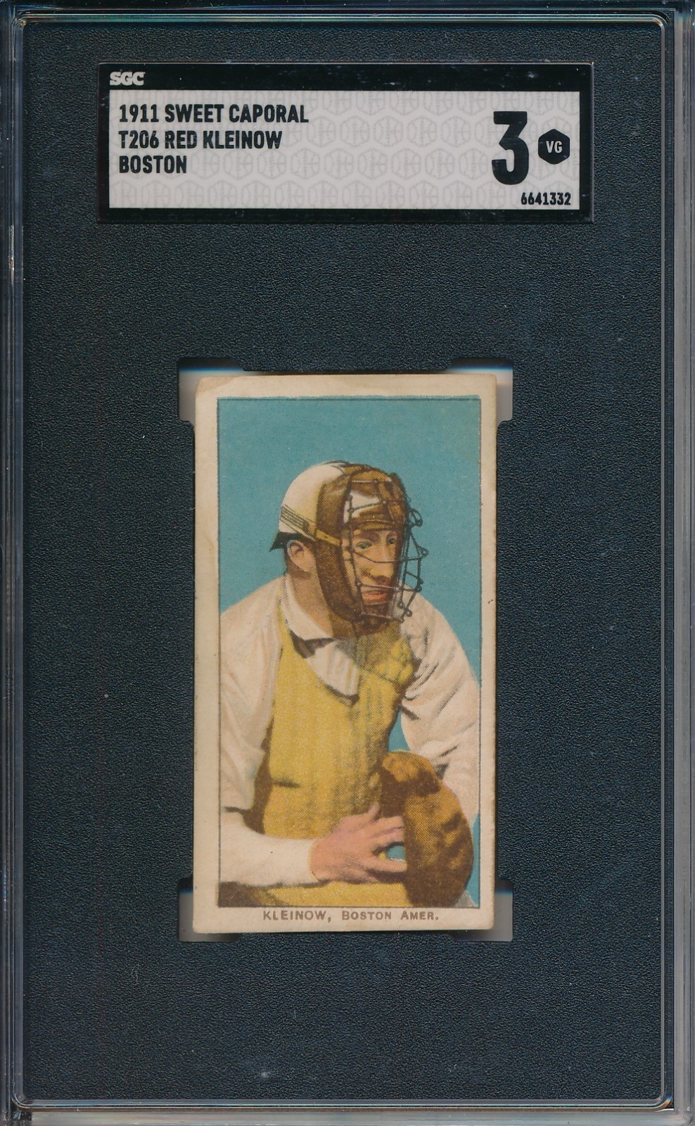 1911 T206 SWEET CAPORAL - RED KLEINOW, BOSTON- SGC 3 VG (SVSC) CENTERED!