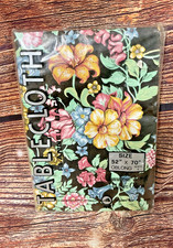 Vintage Floral Flannel Back Vinyl Tablecloth 52" x 70" 1990